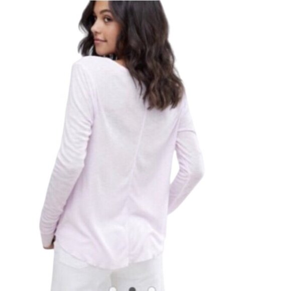 Free People Rock The Boat V-Neck Long Sleeve ribbed Tee  Women Size M Light Pink - Picture 2 of 10